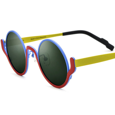 Lentes de Sol Mujer Bloques de Color Titanio Puro Diseño Redondo - Image 8