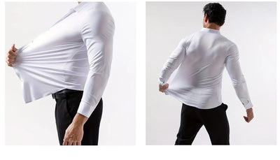 Camisa Elástica sin Costuras para Hombre Talla Grande - Manga Larga Antirruga - Image 21