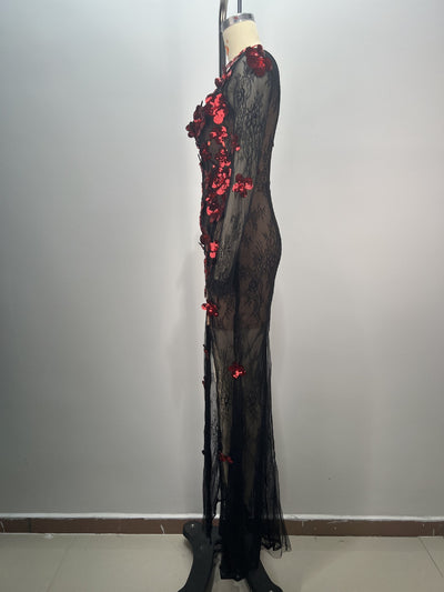 Vestido de Fiesta Elegante con Lentejuelas, Escote Redondo y Transparencias - Image 8