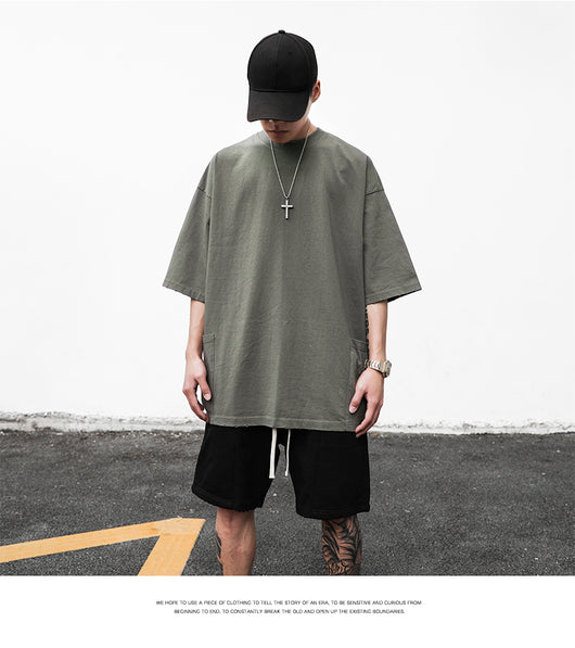 Camiseta Casual Americana de Manga Corta con Bolsillo y Orilla Deshilachada para Hombre - Image 34
