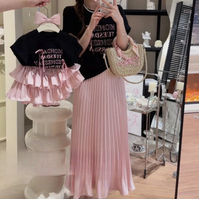 Conjunto Infantil Falda Plisada Estilo Occidental con Camiseta Estampada