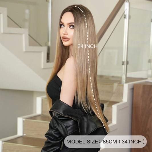 Peluca Larga Degradado Dorado Fibra Sintética Premium Cabello Liso Natural - Image 2