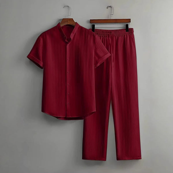 Conjunto de Camisa y Pantalón Corto Bambú Texturizado Multicolor para Hombre