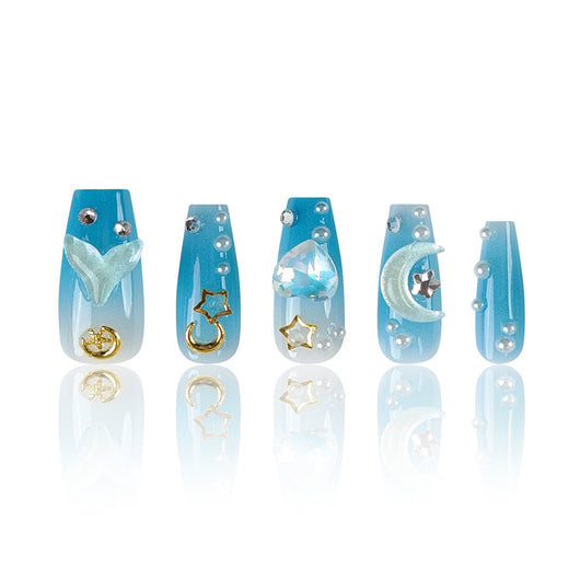 Uñas Postizas Fototerapia Sirena Degradado Estrella Luna Perla - Image 11