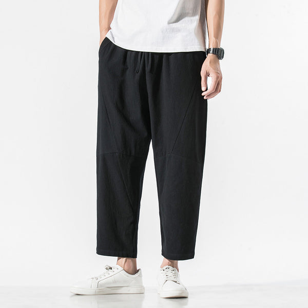 Pantalones Casuales Talla Grande Hombre - Corte Recto Algodón Lino Estilo Retro
