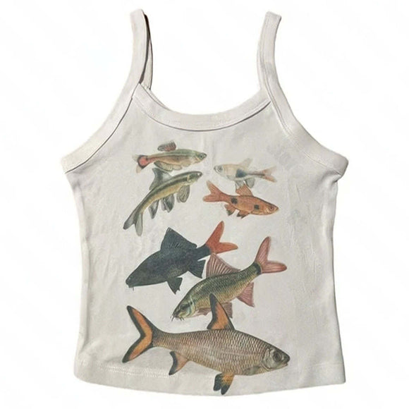 Chaleco Estampado Peces Dorados Cuello Cuadrado Ajustado Sexy