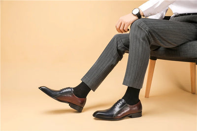 Zapatos Oxford de Cuero Genuino Talla Grande Hombre Punta Cuadrada Bicolor - Image 10