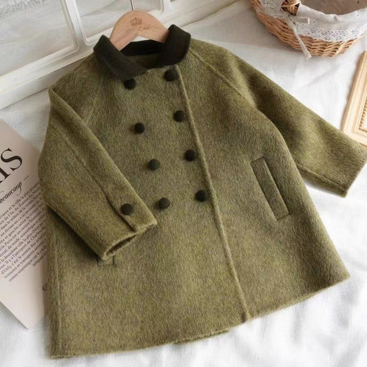 Abrigo de Lana Retro Verde Militar Niños - Corte Medio