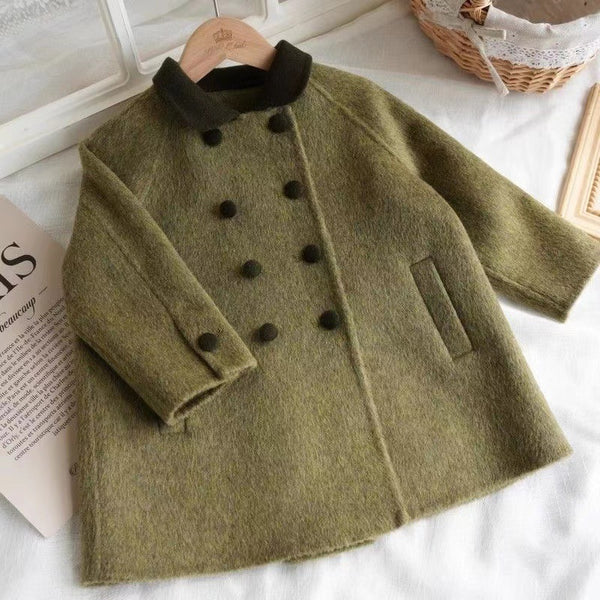 Abrigo de Lana Retro Verde Militar Niños - Corte Medio
