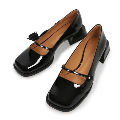 Zapatos Vintage de Charol con Punta Cuadrada y Tacón Bajo para Mujer - Image 2
