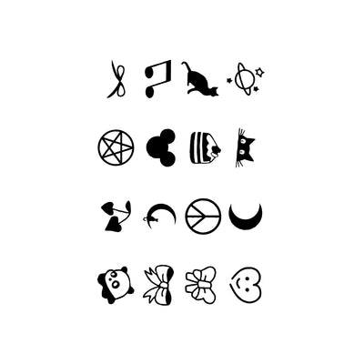 Sheet of 24 black outline doodle temporary tattoo stickers including a bow, heart, crown, sun, stars, and flowers. - Image 12