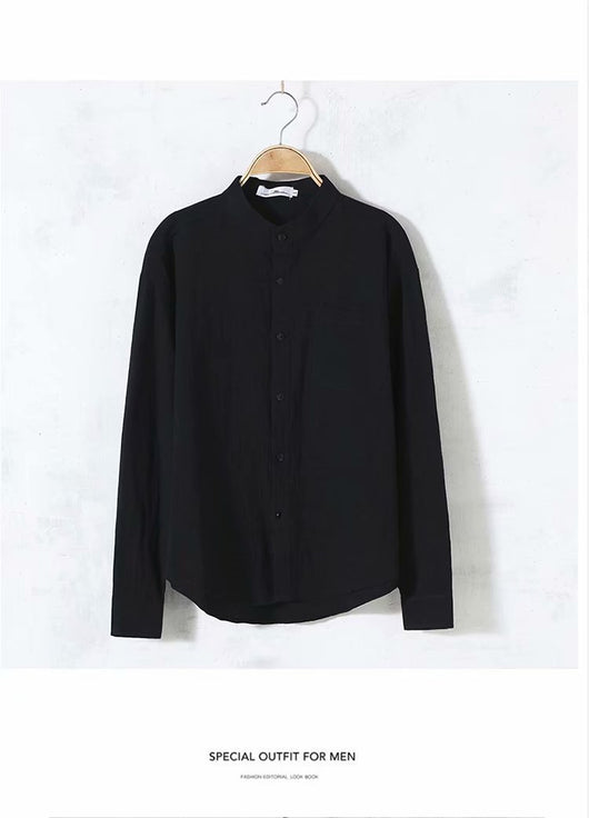 Camisa de Lino Suelta Manga Larga Cuello Redondo para Hombre - Image 14