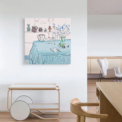 Mesa de Comedor Nórdica Pintada a Mano con Textura Artesanal