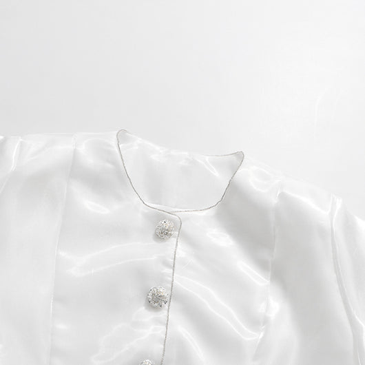 Blusa Cuello Redondo con Mangas Farol - Diseño Clásico de Botón Único - Image 7