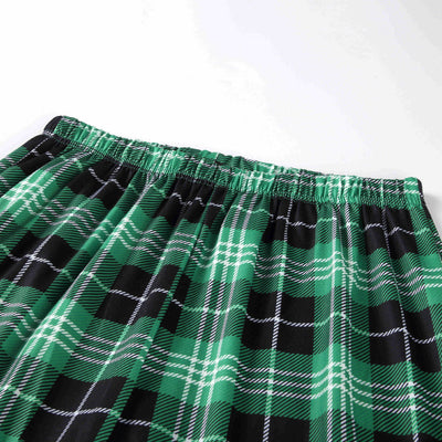 Christmas "ELF Squad" pajama set with white and black raglan long-sleeve top and green plaid pants. - Image 17