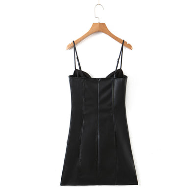 Vestido Sling de Cuero PU sin Mangas para Verano - Image 11