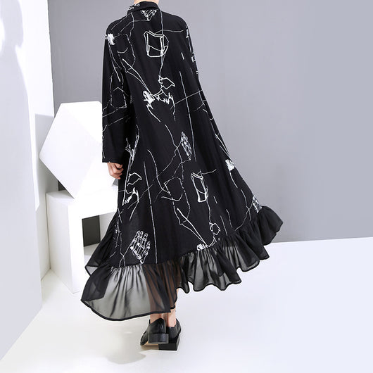 Vestido Suelto de Chifón Negro con Volantes para Mujer - Image 11
