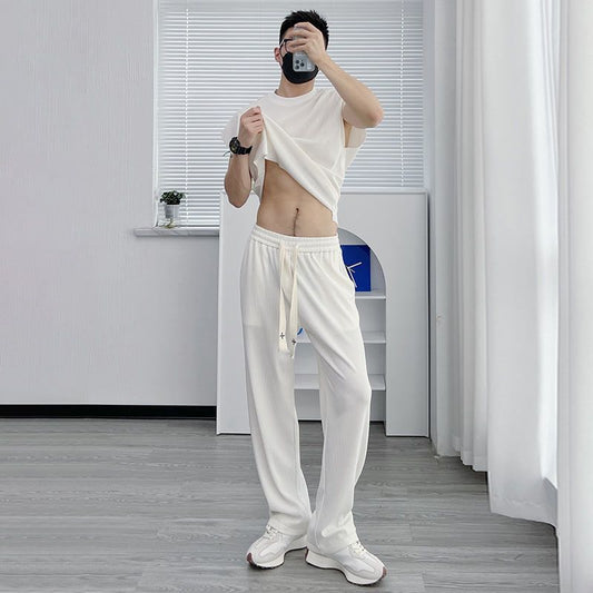 Traje Casual de Seda Helada para Hombre - Pantalón Corto y Playera de Manga Corta - Image 2