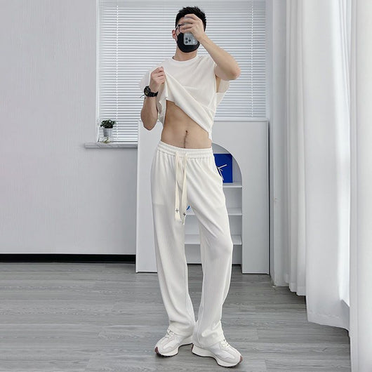 Traje Casual de Seda Helada para Hombre - Pantalón Corto y Playera de Manga Corta - Image 2
