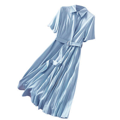 Vestido Camisero con Pliegues Irregulares y Cuello Clásico - Image 6