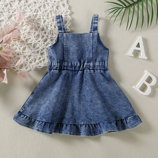 Vestido Denim con Tirantes para Niña - Diseño Clásico y Versátil