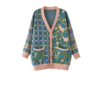 Suéter de Lana Tejido Jacquard Suelto para Mujer con Botón Simple - Image 2