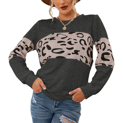 Suéter Tejido Estampado Leopardo Cuello Redondo con Parches de Contraste para Mujer - Image 7