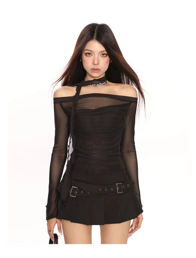 Blusa Elegante Hombros Descubiertos con Pliegues y Pañoleta - Image 8