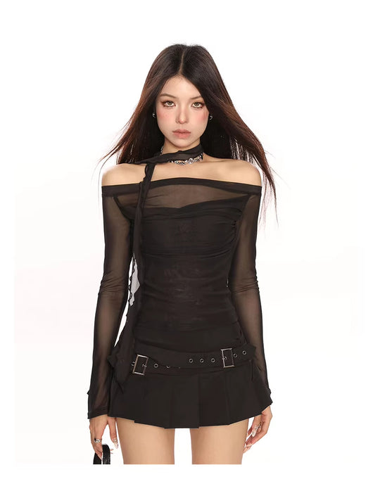 Blusa Elegante Hombros Descubiertos con Pliegues y Pañoleta - Image 8
