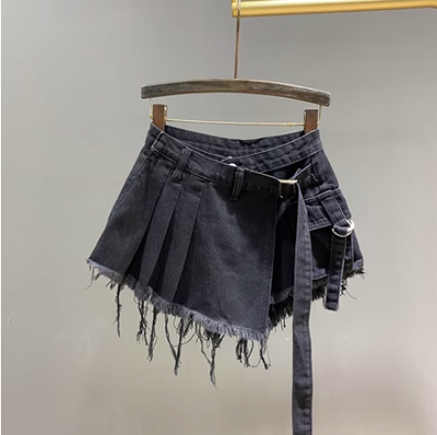 Culottes Denim Irregular Cintura Alta Efecto Dos Piezas - Image 2