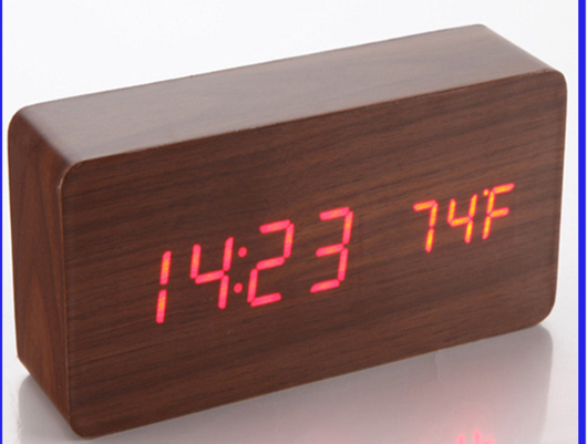 Reloj de Pared LED con Calendario y Alarma en Madera - Image 6
