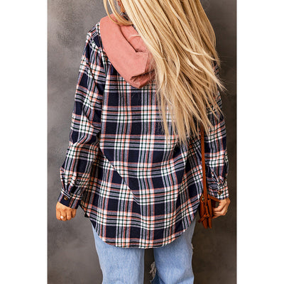 Chaqueta Cardigan de Cuadros para Mujer con Capucha y Contraste de Colores - Image 4