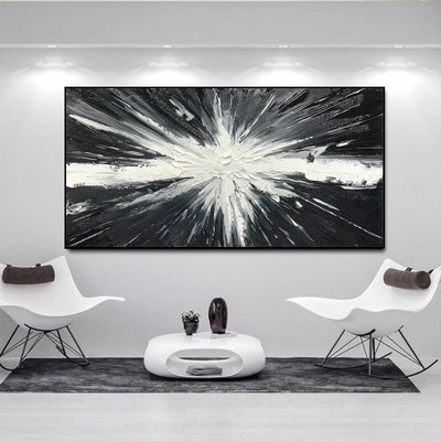 Cuadro Abstracto Minimalista en Blanco y Negro - Pintura al Óleo Hecha a Mano - Image 3