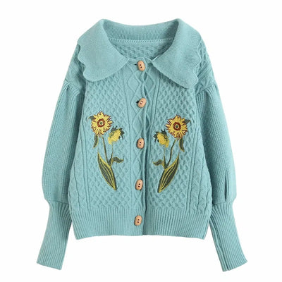 Cardigan Tejido con Mangas Globo Bordadas para Mujer - Image 11