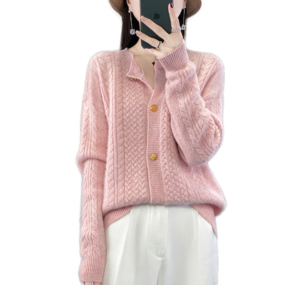 Chaqueta de Lana Retorcida con Flores para Mujer - Cuello Redondo - Image 5