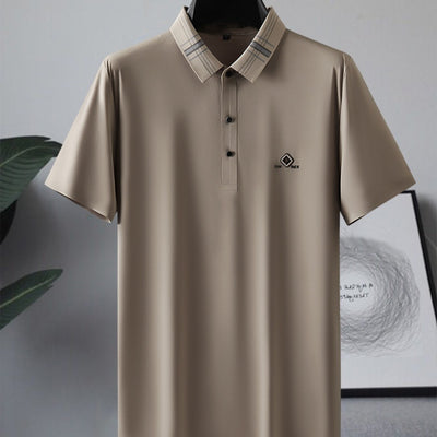 Polo Holgado Bicolor con Solapa de Manga Corta en Tela Ice Silk