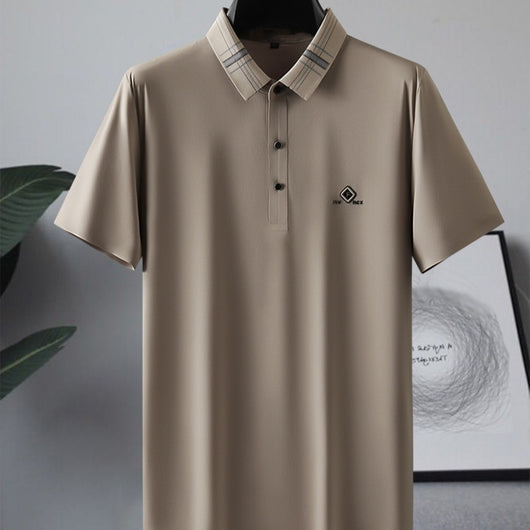 Polo Holgado Bicolor con Solapa de Manga Corta en Tela Ice Silk