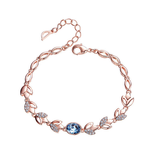 Pulsera de Hoja Oro Rosado - Elegancia Europea para Mujer