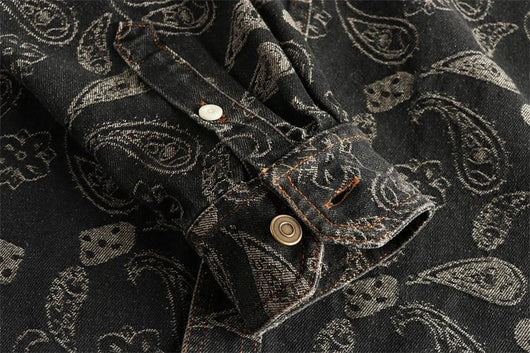 Camisa Denim Retro Lujo Suave con Patrón Paisley - Manga Larga Estilo Americano - Image 7