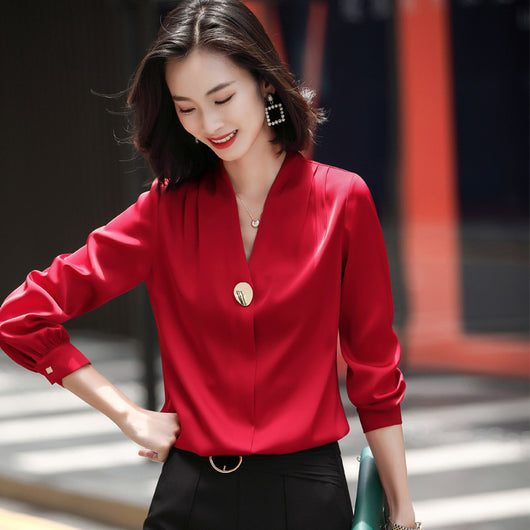 Blusa Ejecutiva Cuello V Manga Larga Mujer - Image 9