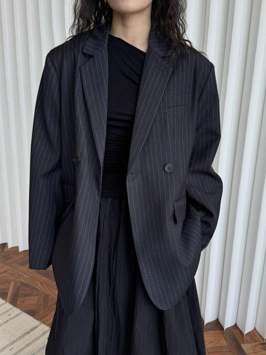 Blazer Casual de Solapa Ancha con Rayas - Silueta Esbelta y Temperamento Refinado - Image 13