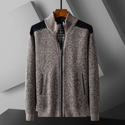 Cardigan Tejido Cálido para Hombre con Cuello Solapa y Diseño de Retazos - Image 3