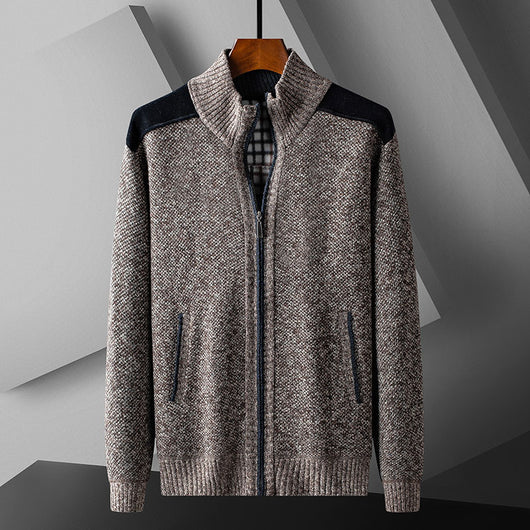 Cardigan Tejido Cálido para Hombre con Cuello Solapa y Diseño de Retazos - Image 3