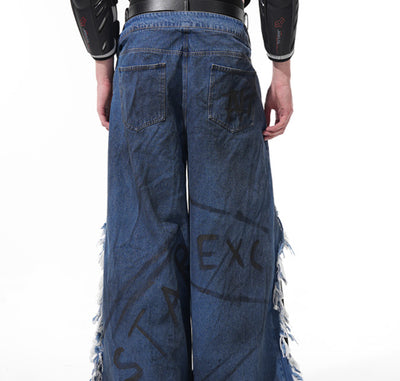 Pantalones Rectos con Detalles Pintados a Mano, Teñido Artesanal y Basta Deshilachada - Image 9