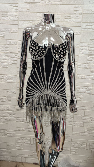 Vestido Tubo Halter con Lentejuelas y Borlas Sexy para Mujer - Image 5