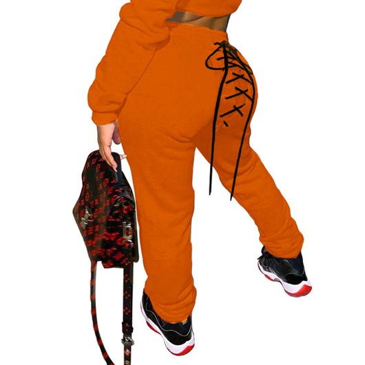 Conjunto de Buzo y Pantalón Deportivo con Ojetes de Color Sólido - Image 9