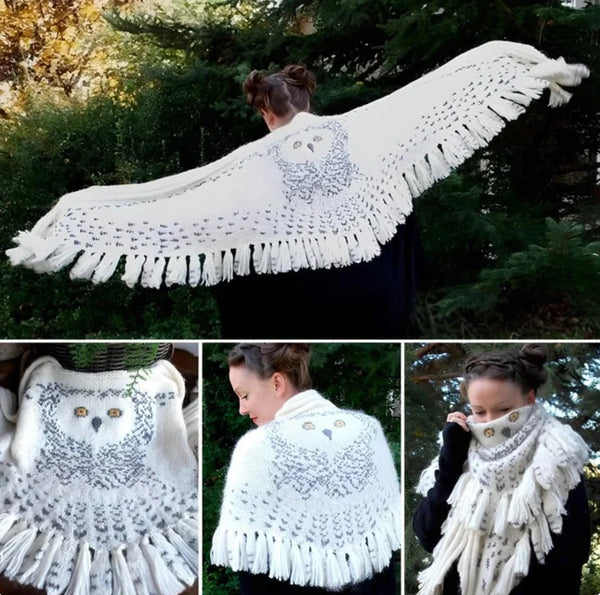 Chal de Lana Tejido con Diseño de Búho para Mujer