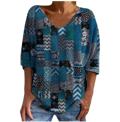 Blusa Suelta con Estampado Geométrico y Cuello en V - Image 10