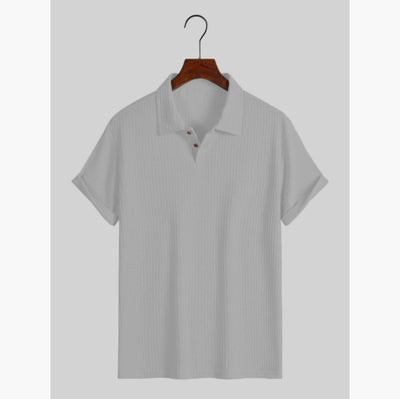 Camisa Casual de Punto Rombo con Solapa - Corte Holgado Manga Corta Hombre - Image 14