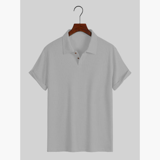 Camisa Casual de Punto Rombo con Solapa - Corte Holgado Manga Corta Hombre - Image 14